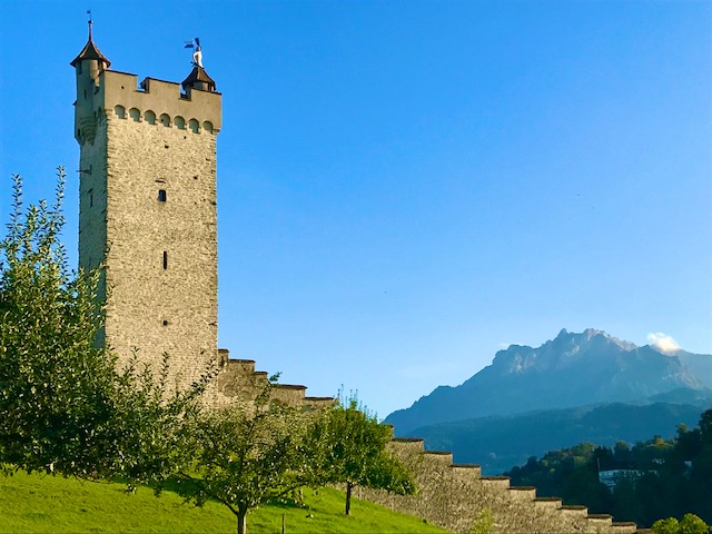 Männli Tower with a view of the Pilatus