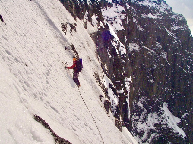 Eiger north face with mountain guide