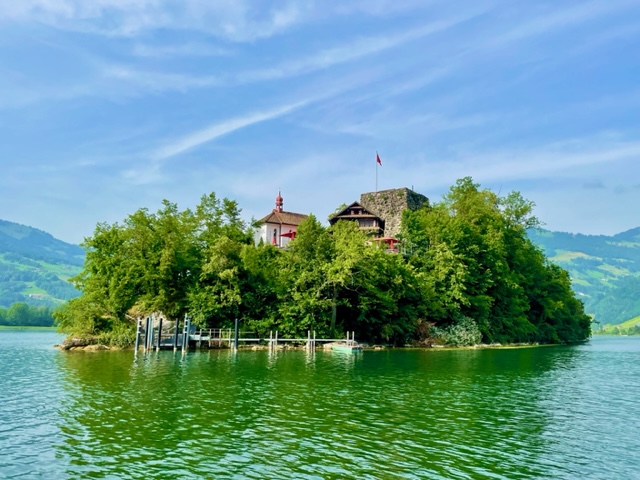 Schwanau island with castle, chapel and restaurant